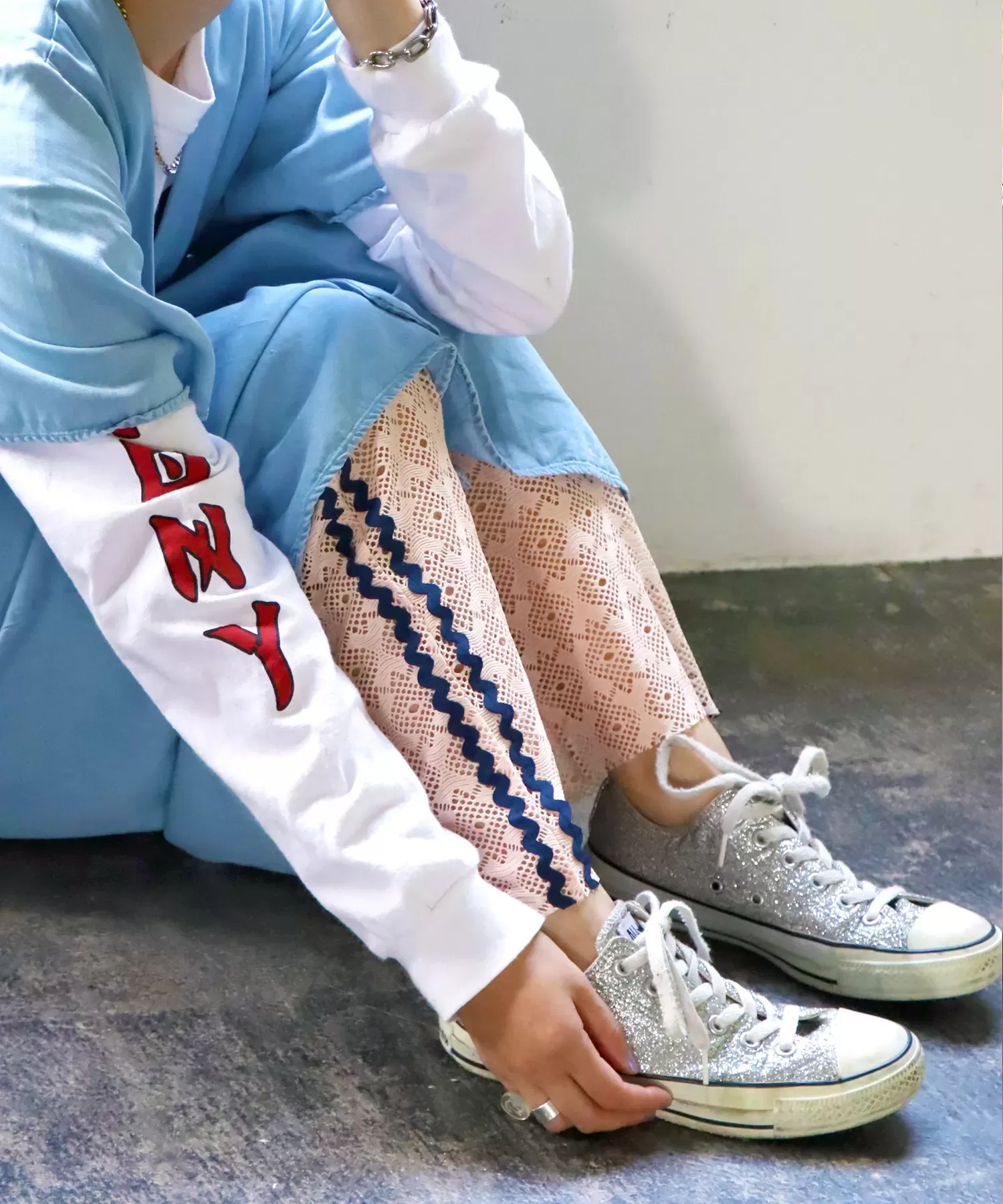 なみなみサイドライン レース イージーパンツ